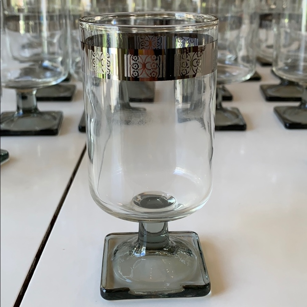 Vintage Silver Band Bar Glasses Midcentury set 64!